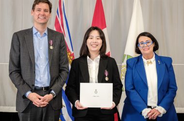 B.C. Premier David Eby, Milian Chen, B.C. Lieutenant Governor Janet Austin